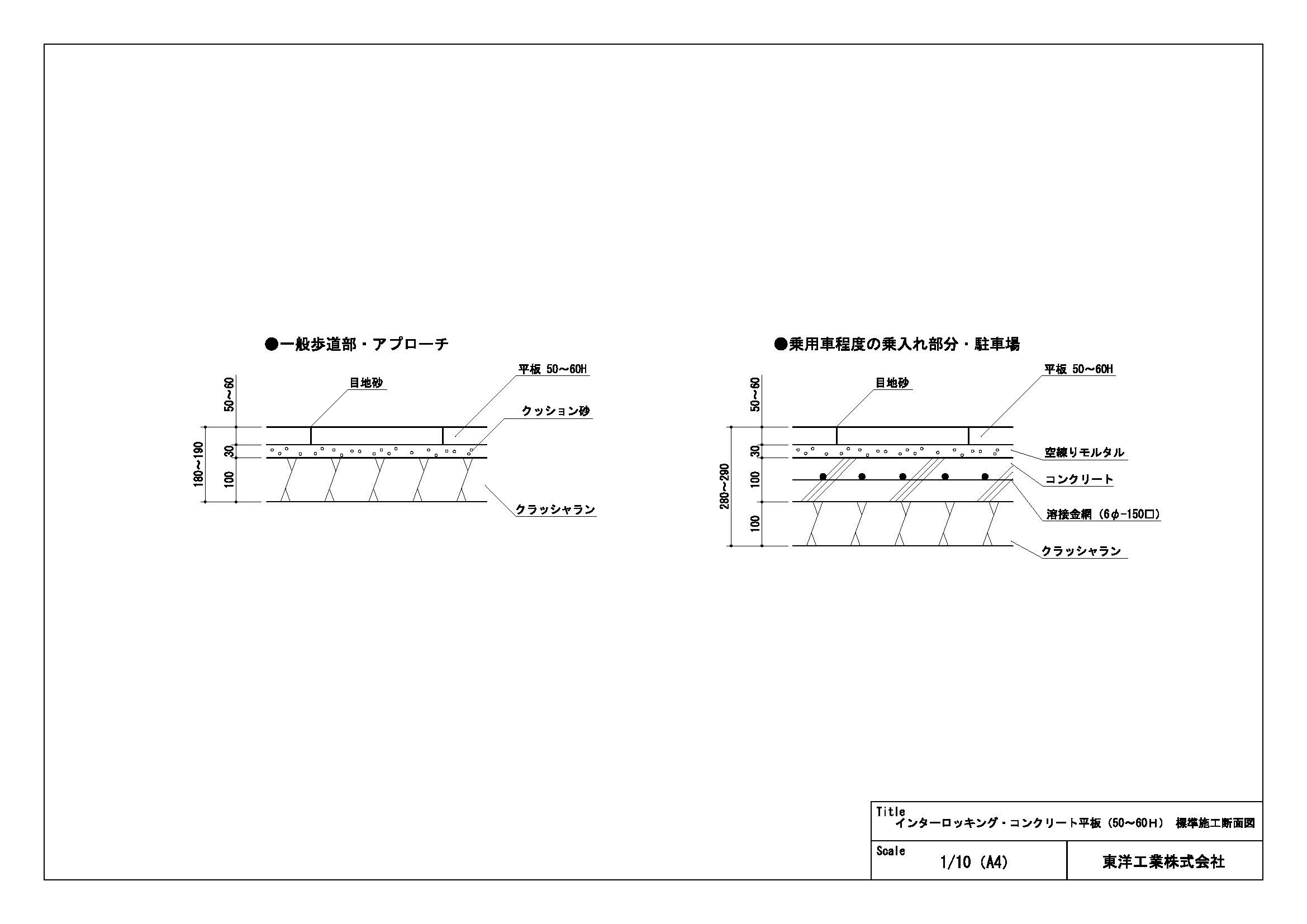 インターロッキング・コンクリート平板（50～60H）標準施工断面図
